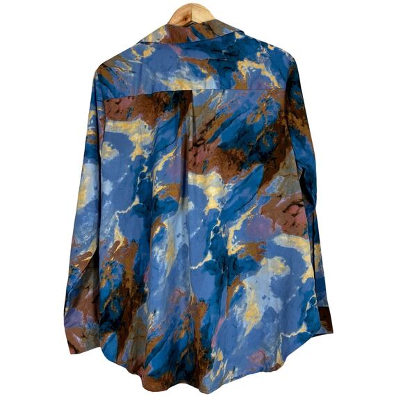 Millenium Button Down Shirt Womens LX Blue Abstract Lightweight Artsy Indie - Picture 3 of 5